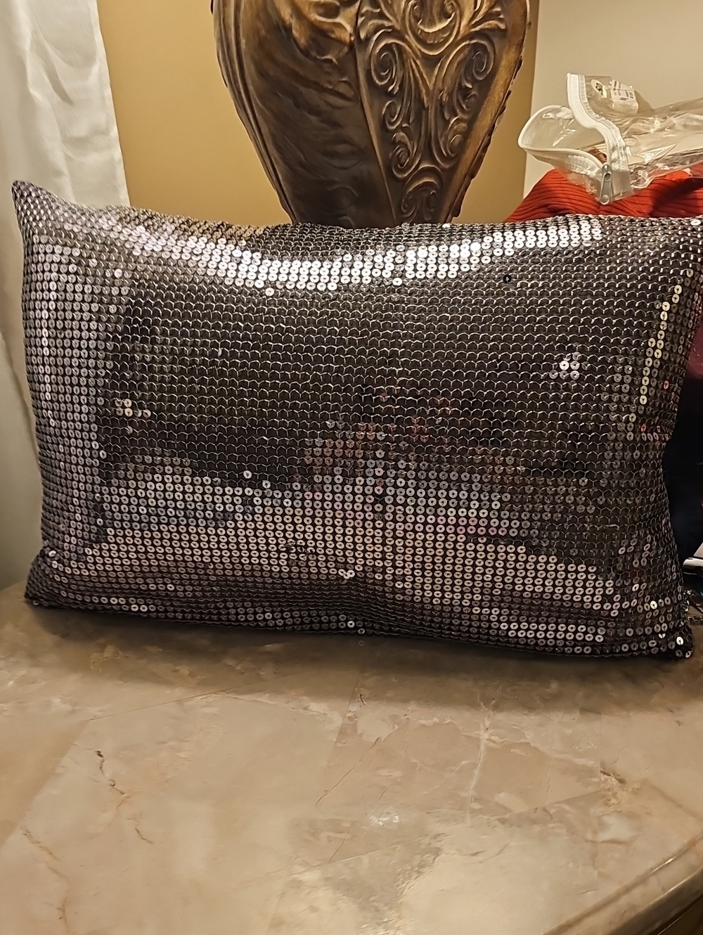 Sequin Decorative Pillow Cover - Black Silver Shine New 17"Lx12"h